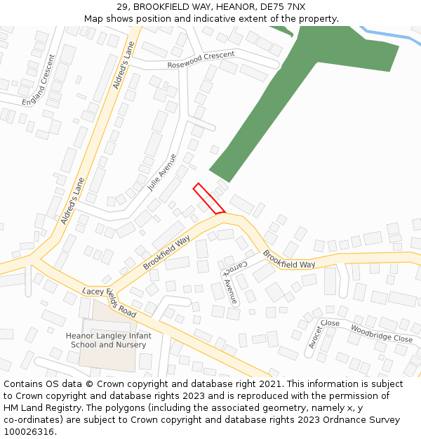 29, BROOKFIELD WAY, HEANOR, DE75 7NX: Location map and indicative extent of plot