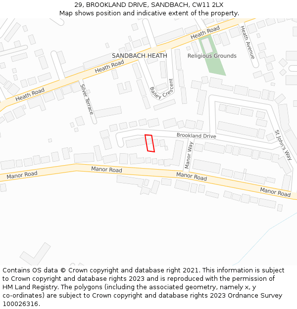 29, BROOKLAND DRIVE, SANDBACH, CW11 2LX: Location map and indicative extent of plot