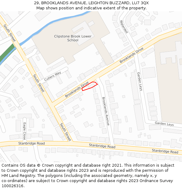 29, BROOKLANDS AVENUE, LEIGHTON BUZZARD, LU7 3QX: Location map and indicative extent of plot