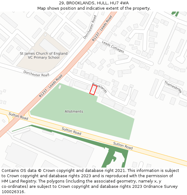 29, BROOKLANDS, HULL, HU7 4WA: Location map and indicative extent of plot