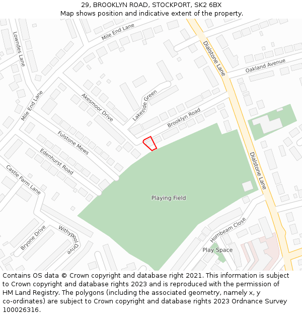 29, BROOKLYN ROAD, STOCKPORT, SK2 6BX: Location map and indicative extent of plot