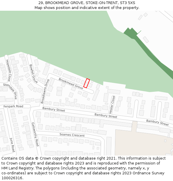29, BROOKMEAD GROVE, STOKE-ON-TRENT, ST3 5XS: Location map and indicative extent of plot