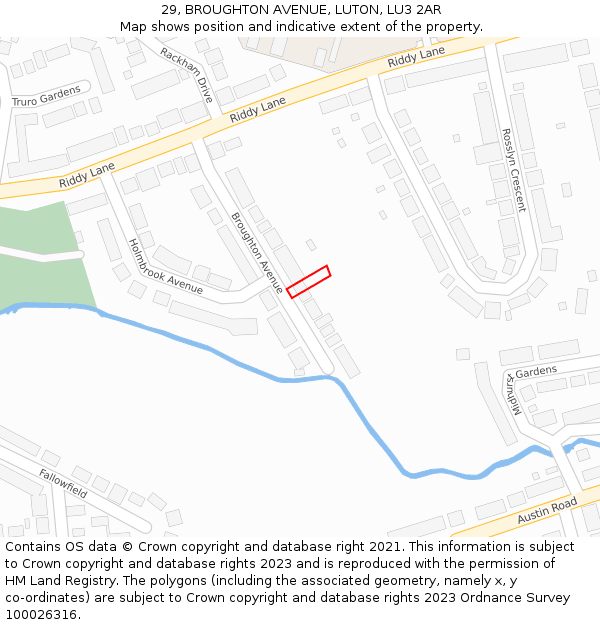 29, BROUGHTON AVENUE, LUTON, LU3 2AR: Location map and indicative extent of plot