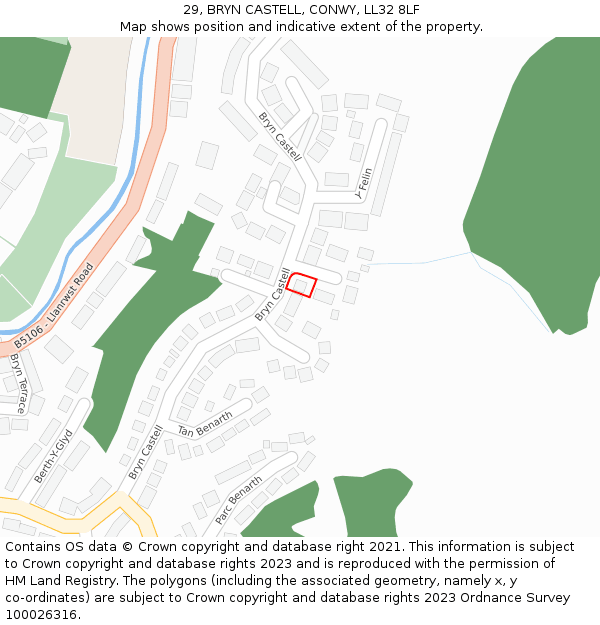 29, BRYN CASTELL, CONWY, LL32 8LF: Location map and indicative extent of plot