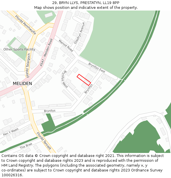 29, BRYN LLYS, PRESTATYN, LL19 8PP: Location map and indicative extent of plot