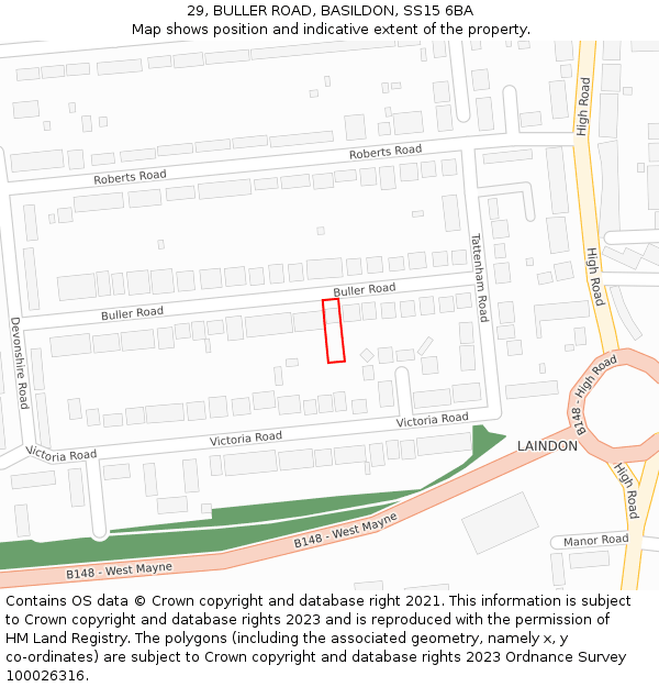 29, BULLER ROAD, BASILDON, SS15 6BA: Location map and indicative extent of plot