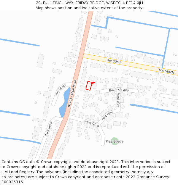 29, BULLFINCH WAY, FRIDAY BRIDGE, WISBECH, PE14 0JH: Location map and indicative extent of plot