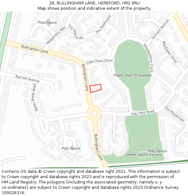 29, BULLINGHAM LANE, HEREFORD, HR2 6RU: Location map and indicative extent of plot