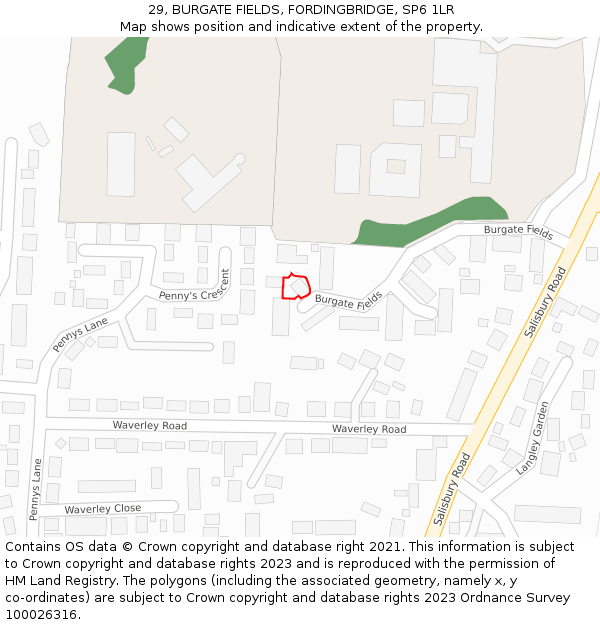 29, BURGATE FIELDS, FORDINGBRIDGE, SP6 1LR: Location map and indicative extent of plot