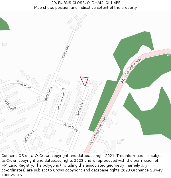 29, BURNS CLOSE, OLDHAM, OL1 4RE: Location map and indicative extent of plot