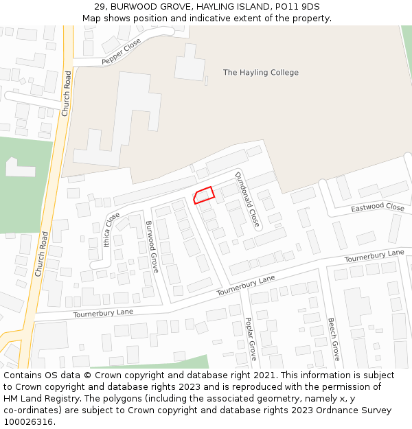 29, BURWOOD GROVE, HAYLING ISLAND, PO11 9DS: Location map and indicative extent of plot