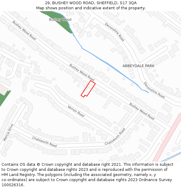 29, BUSHEY WOOD ROAD, SHEFFIELD, S17 3QA: Location map and indicative extent of plot