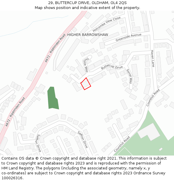 29, BUTTERCUP DRIVE, OLDHAM, OL4 2QS: Location map and indicative extent of plot