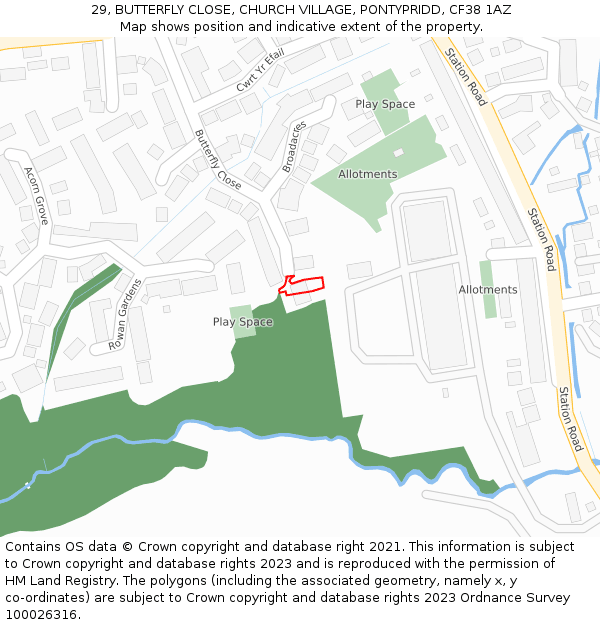 29, BUTTERFLY CLOSE, CHURCH VILLAGE, PONTYPRIDD, CF38 1AZ: Location map and indicative extent of plot