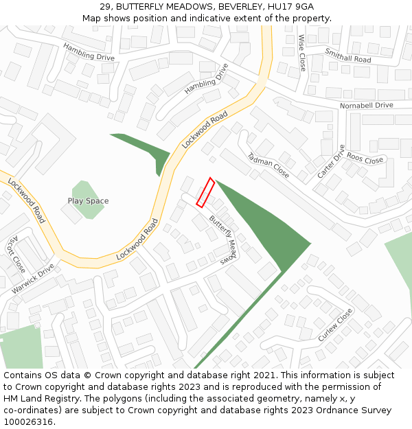 29, BUTTERFLY MEADOWS, BEVERLEY, HU17 9GA: Location map and indicative extent of plot