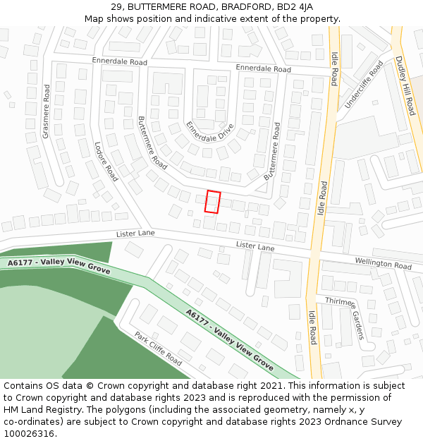 29, BUTTERMERE ROAD, BRADFORD, BD2 4JA: Location map and indicative extent of plot