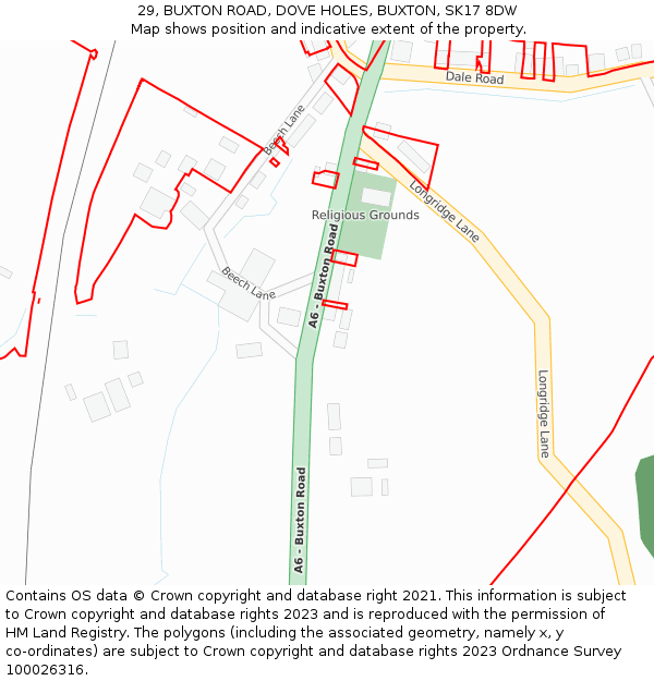 29, BUXTON ROAD, DOVE HOLES, BUXTON, SK17 8DW: Location map and indicative extent of plot