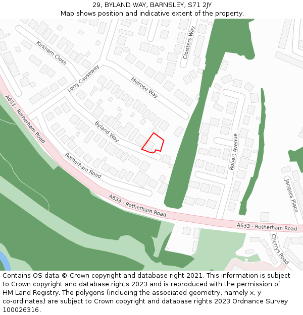 29, BYLAND WAY, BARNSLEY, S71 2JY: Location map and indicative extent of plot