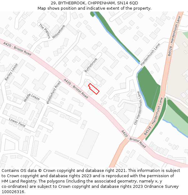 29, BYTHEBROOK, CHIPPENHAM, SN14 6QD: Location map and indicative extent of plot