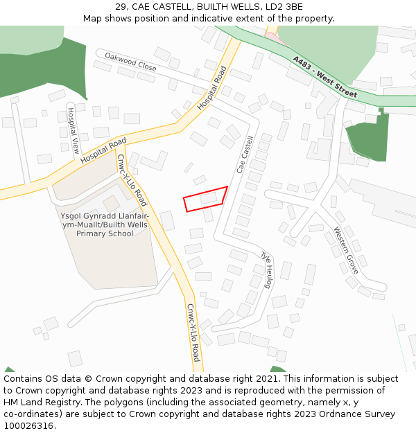 29, CAE CASTELL, BUILTH WELLS, LD2 3BE: Location map and indicative extent of plot
