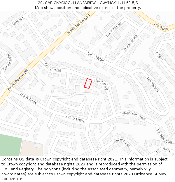 29, CAE CNYCIOG, LLANFAIRPWLLGWYNGYLL, LL61 5JS: Location map and indicative extent of plot
