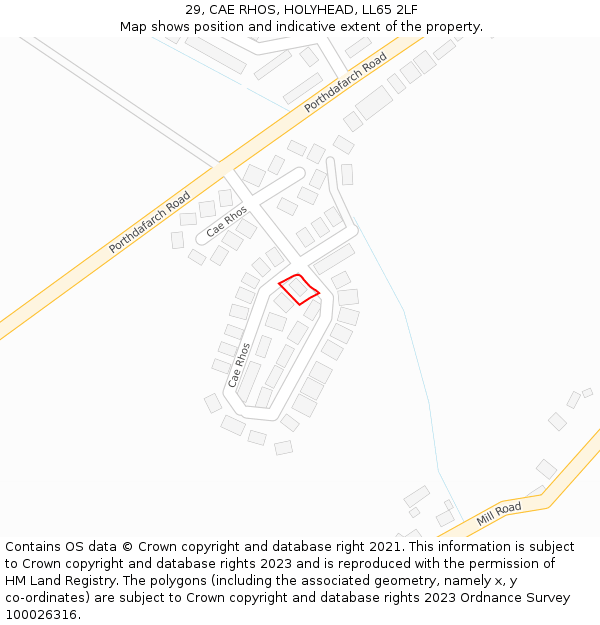 29, CAE RHOS, HOLYHEAD, LL65 2LF: Location map and indicative extent of plot
