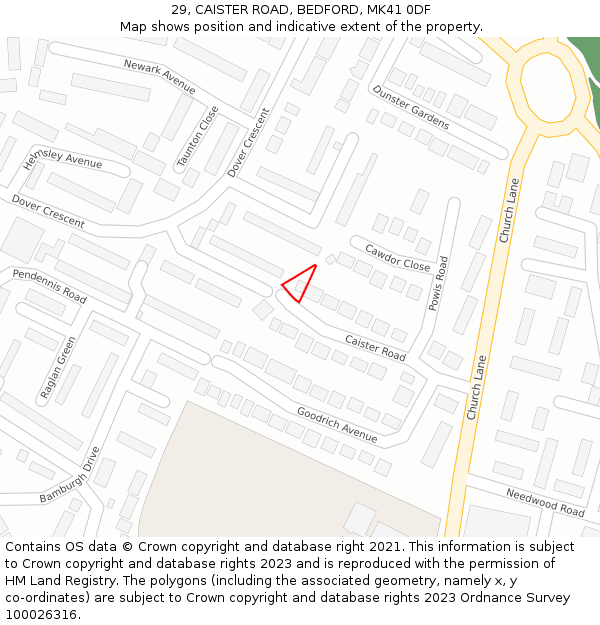 29, CAISTER ROAD, BEDFORD, MK41 0DF: Location map and indicative extent of plot