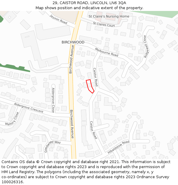 29, CAISTOR ROAD, LINCOLN, LN6 3QA: Location map and indicative extent of plot