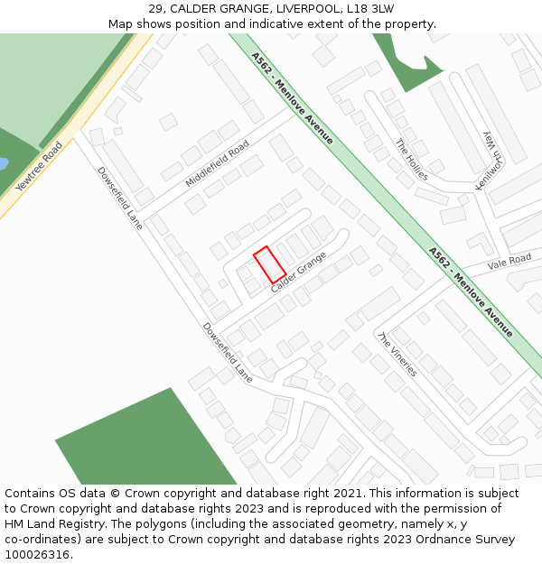 29, CALDER GRANGE, LIVERPOOL, L18 3LW: Location map and indicative extent of plot