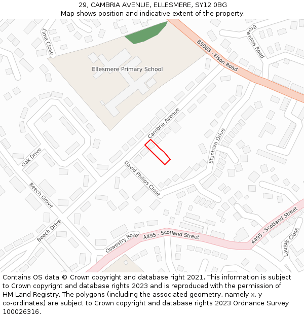 29, CAMBRIA AVENUE, ELLESMERE, SY12 0BG: Location map and indicative extent of plot