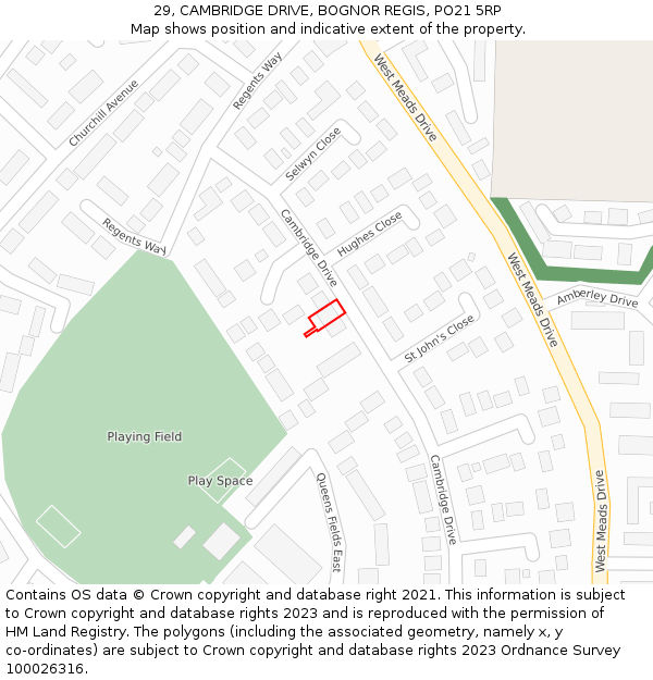 29, CAMBRIDGE DRIVE, BOGNOR REGIS, PO21 5RP: Location map and indicative extent of plot