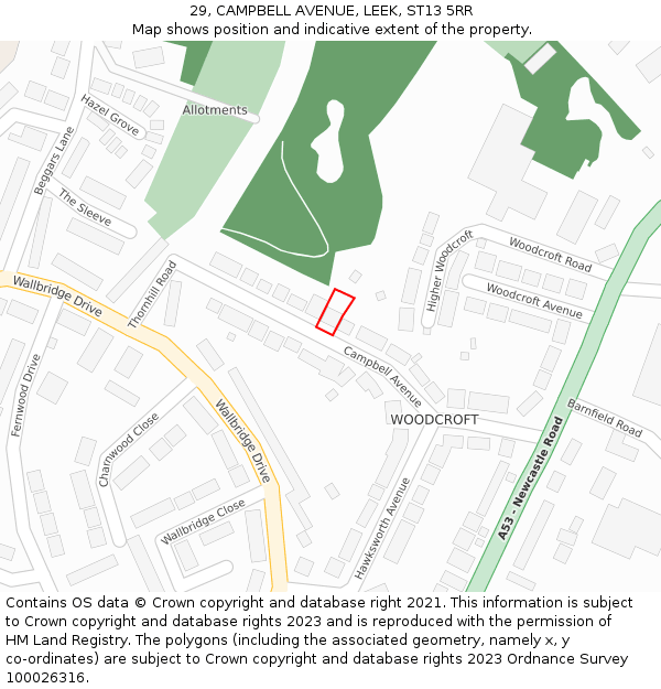 29, CAMPBELL AVENUE, LEEK, ST13 5RR: Location map and indicative extent of plot