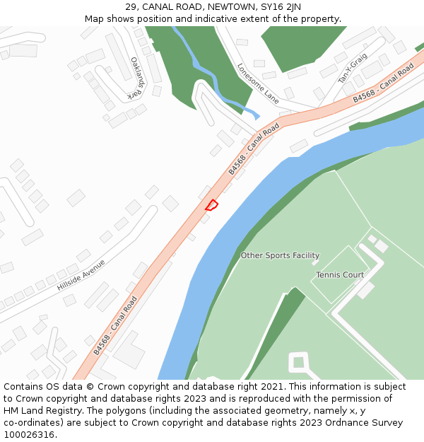 29, CANAL ROAD, NEWTOWN, SY16 2JN: Location map and indicative extent of plot