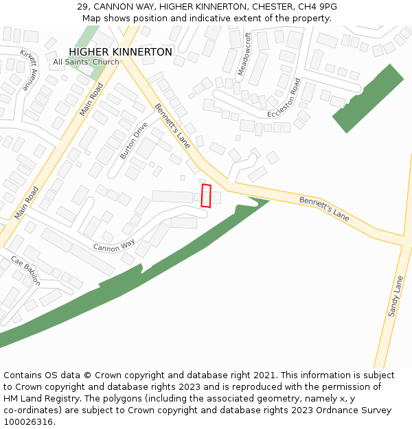 29, CANNON WAY, HIGHER KINNERTON, CHESTER, CH4 9PG: Location map and indicative extent of plot