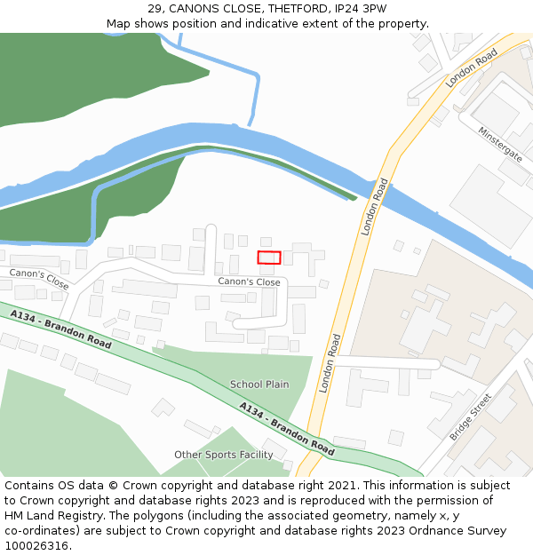 29, CANONS CLOSE, THETFORD, IP24 3PW: Location map and indicative extent of plot