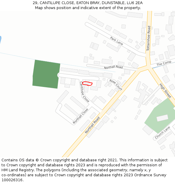 29, CANTILUPE CLOSE, EATON BRAY, DUNSTABLE, LU6 2EA: Location map and indicative extent of plot