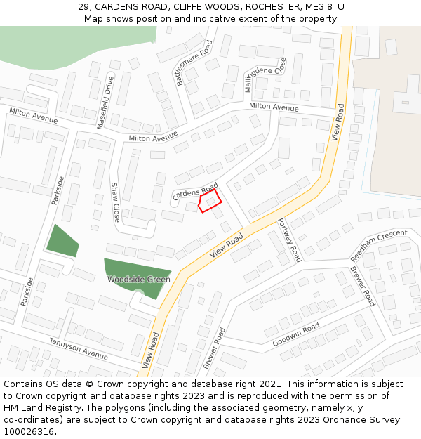 29, CARDENS ROAD, CLIFFE WOODS, ROCHESTER, ME3 8TU: Location map and indicative extent of plot