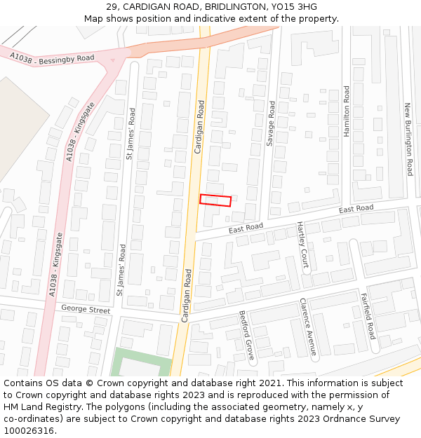 29, CARDIGAN ROAD, BRIDLINGTON, YO15 3HG: Location map and indicative extent of plot