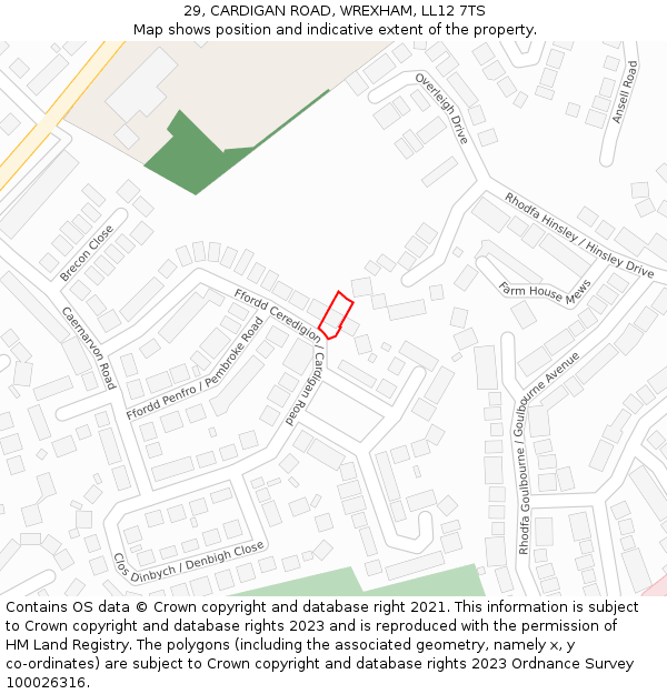 29, CARDIGAN ROAD, WREXHAM, LL12 7TS: Location map and indicative extent of plot