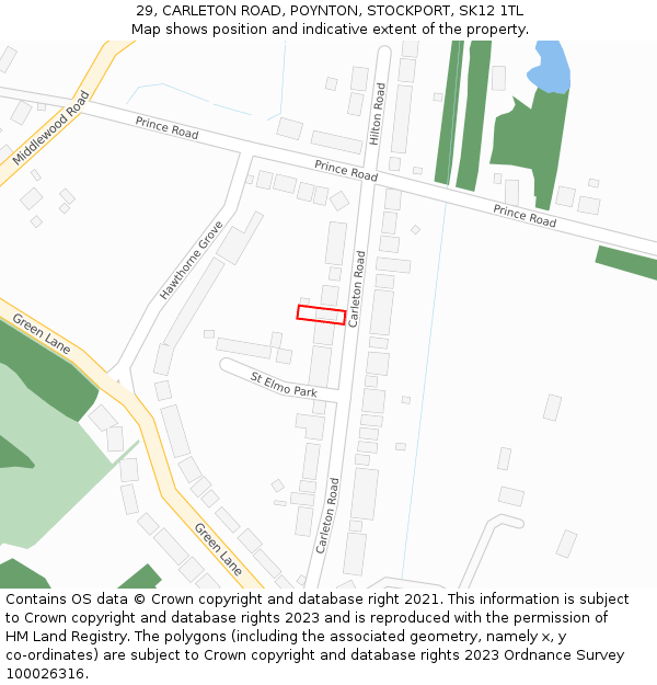 29, CARLETON ROAD, POYNTON, STOCKPORT, SK12 1TL: Location map and indicative extent of plot