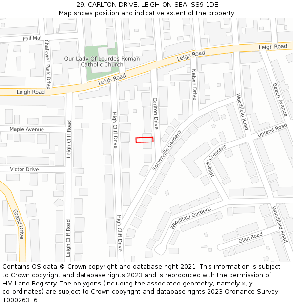 29, CARLTON DRIVE, LEIGH-ON-SEA, SS9 1DE: Location map and indicative extent of plot