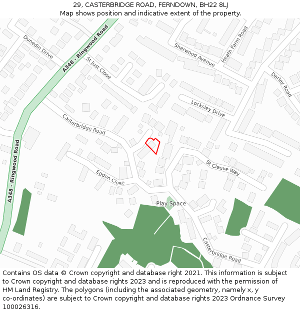 29, CASTERBRIDGE ROAD, FERNDOWN, BH22 8LJ: Location map and indicative extent of plot