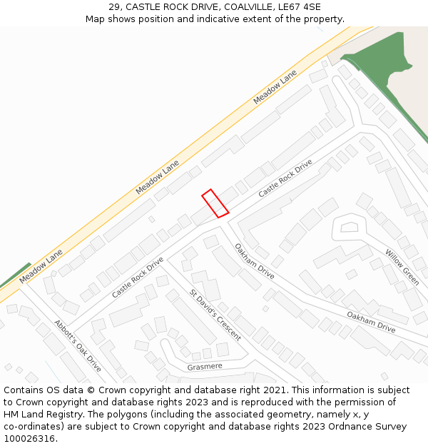 29, CASTLE ROCK DRIVE, COALVILLE, LE67 4SE: Location map and indicative extent of plot