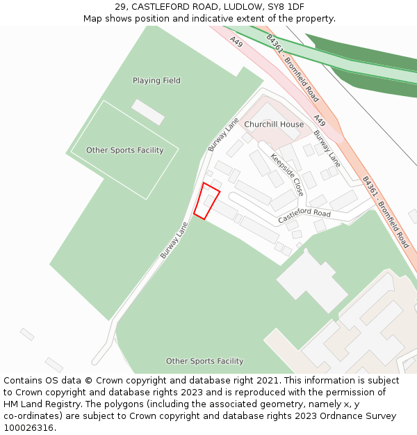 29, CASTLEFORD ROAD, LUDLOW, SY8 1DF: Location map and indicative extent of plot