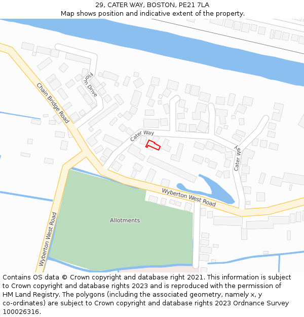 29, CATER WAY, BOSTON, PE21 7LA: Location map and indicative extent of plot
