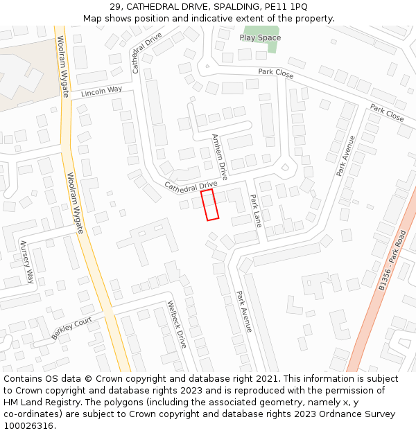 29, CATHEDRAL DRIVE, SPALDING, PE11 1PQ: Location map and indicative extent of plot