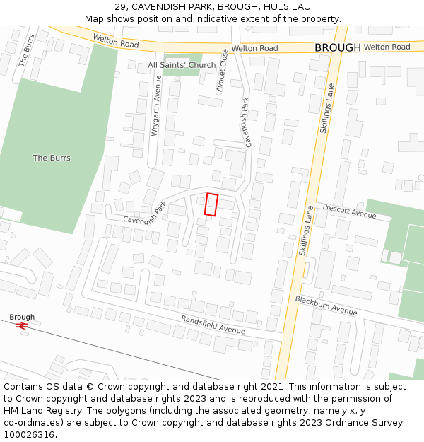 29, CAVENDISH PARK, BROUGH, HU15 1AU: Location map and indicative extent of plot