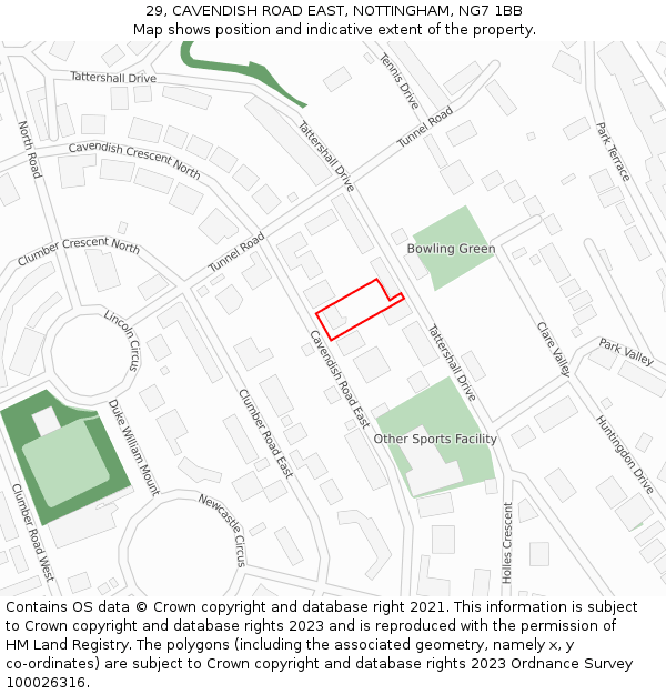 29, CAVENDISH ROAD EAST, NOTTINGHAM, NG7 1BB: Location map and indicative extent of plot