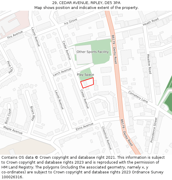 29, CEDAR AVENUE, RIPLEY, DE5 3PA: Location map and indicative extent of plot