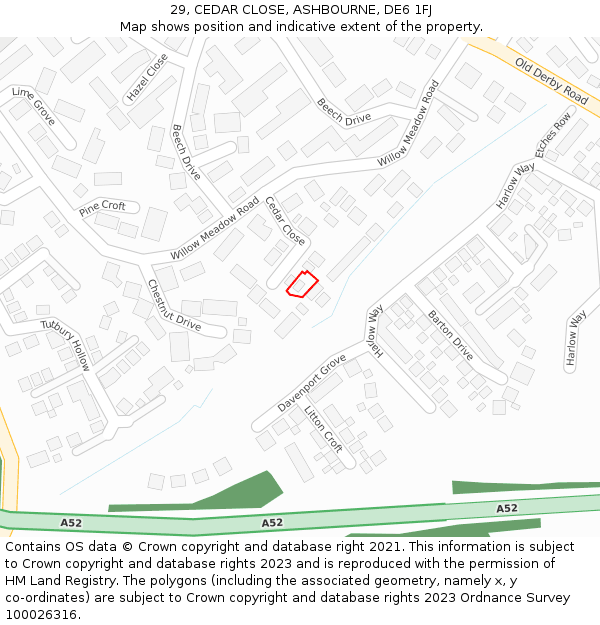 29, CEDAR CLOSE, ASHBOURNE, DE6 1FJ: Location map and indicative extent of plot